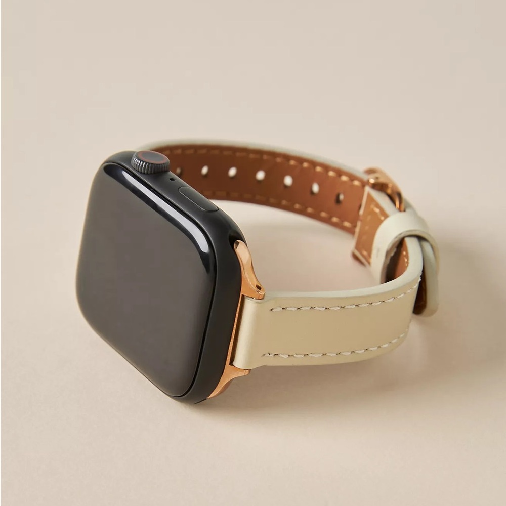 Anthropologie Carmen Skinny Leather Apple Watch Band, Like New, White/Cream